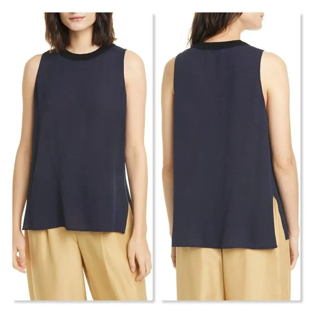 NEW! Vince Textured 100% Silk Tank - size XS in Coastal (Navy Blue)